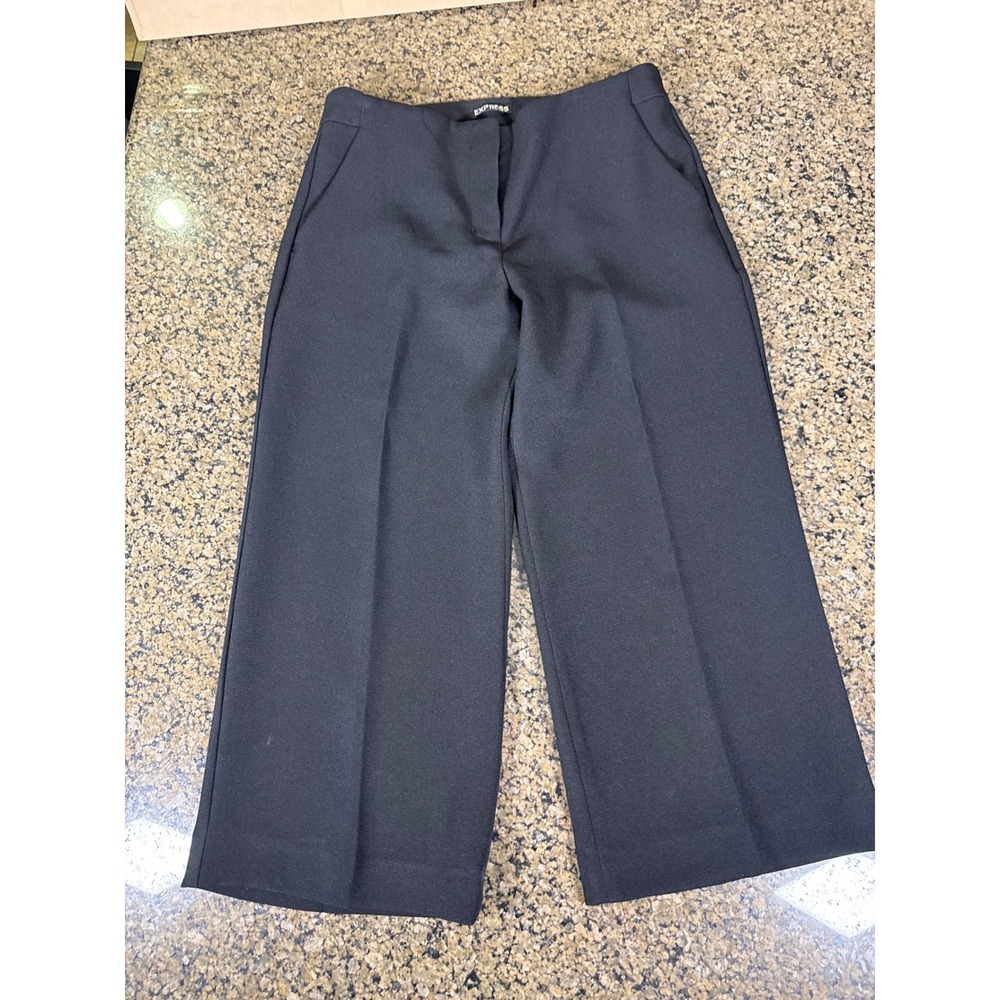 Express Womens Black Wide Leg Cropped Trousers Size 6 High Rise Dress Pants